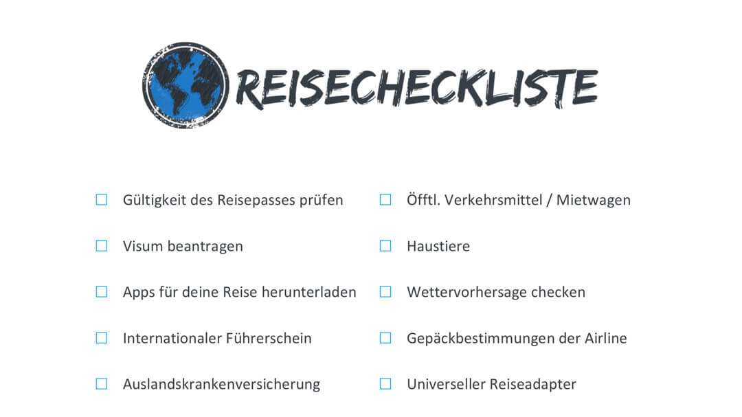 Screenshot von der Reisecheckliste PDF